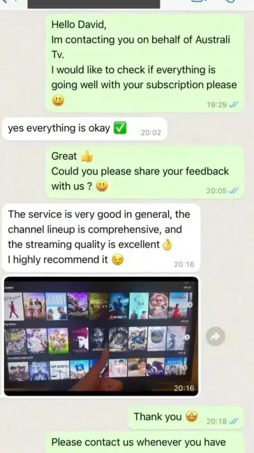 WhatsApp message 13 from satisfied customer praising our IPTV Ireland service
