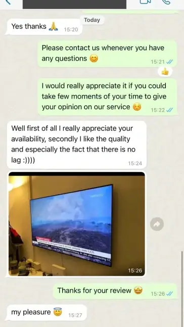 WhatsApp message 10 from satisfied customer praising our IPTV Ireland service